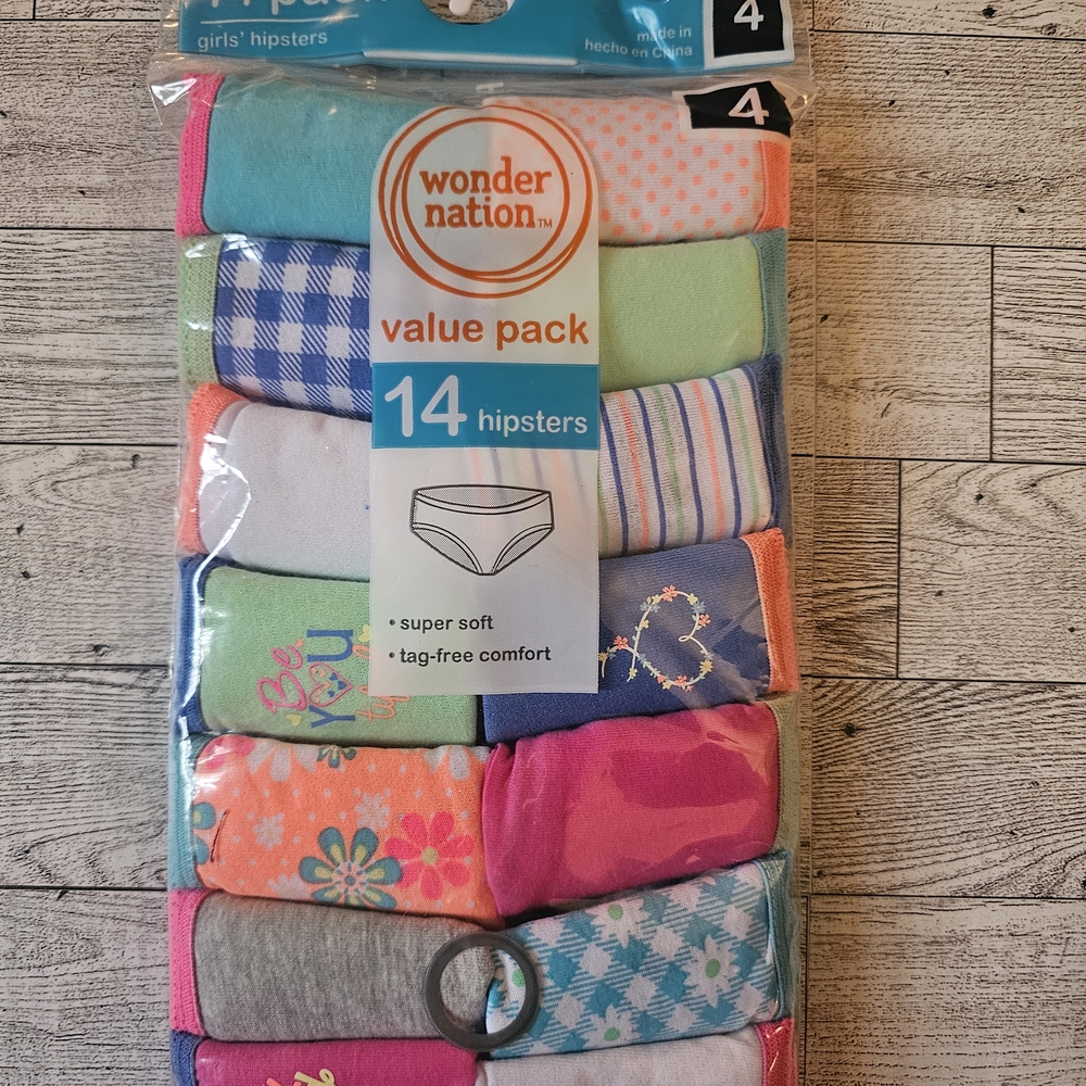 Wonder Nation Colorful Girls' Size 4 Hipsters 14-Pack